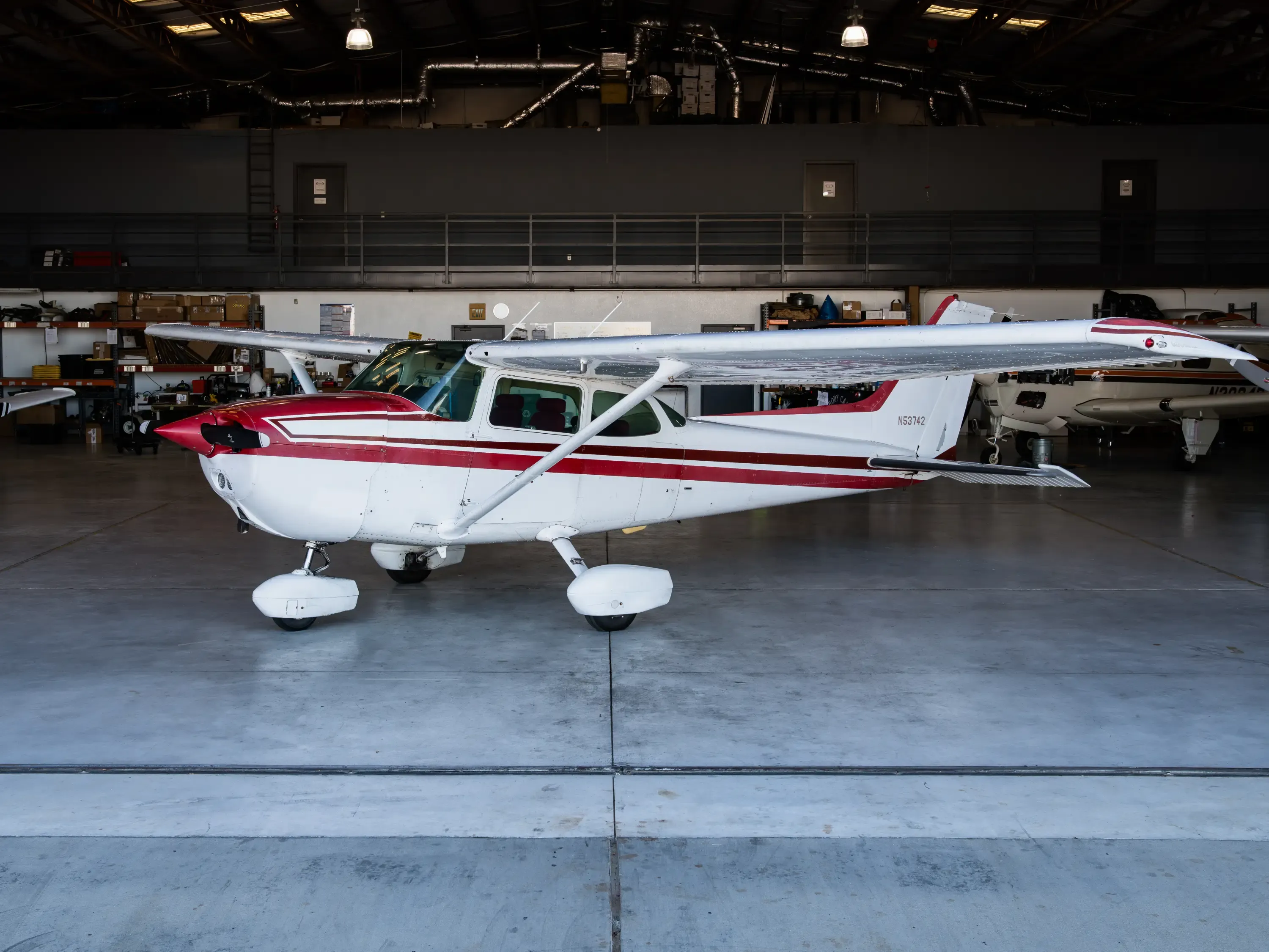 N53742 Cessna 172P inside hangar at Lancaster California