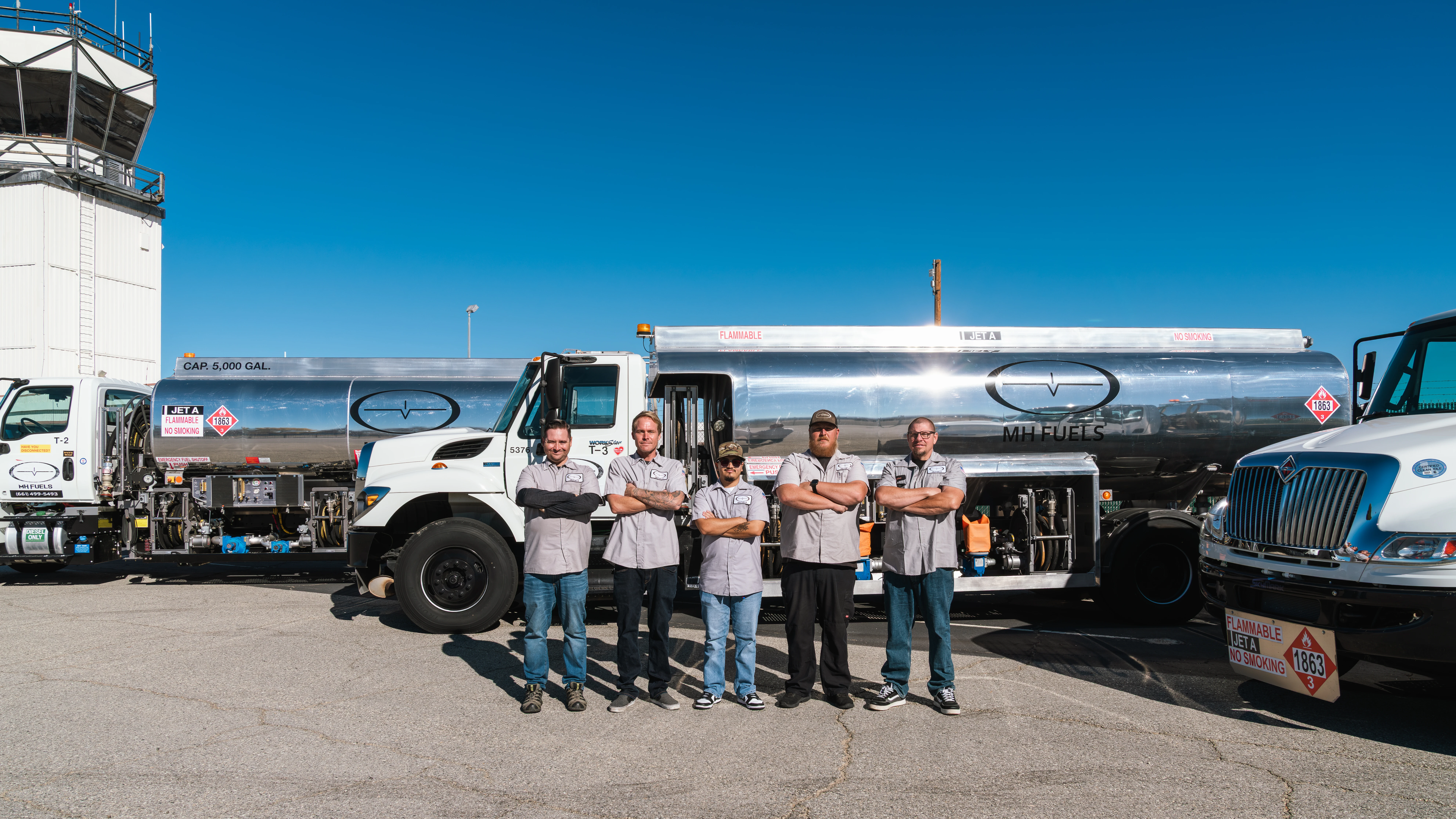 Expert maintenance crew with professional equipment at MH Aviation at Lancaster, California