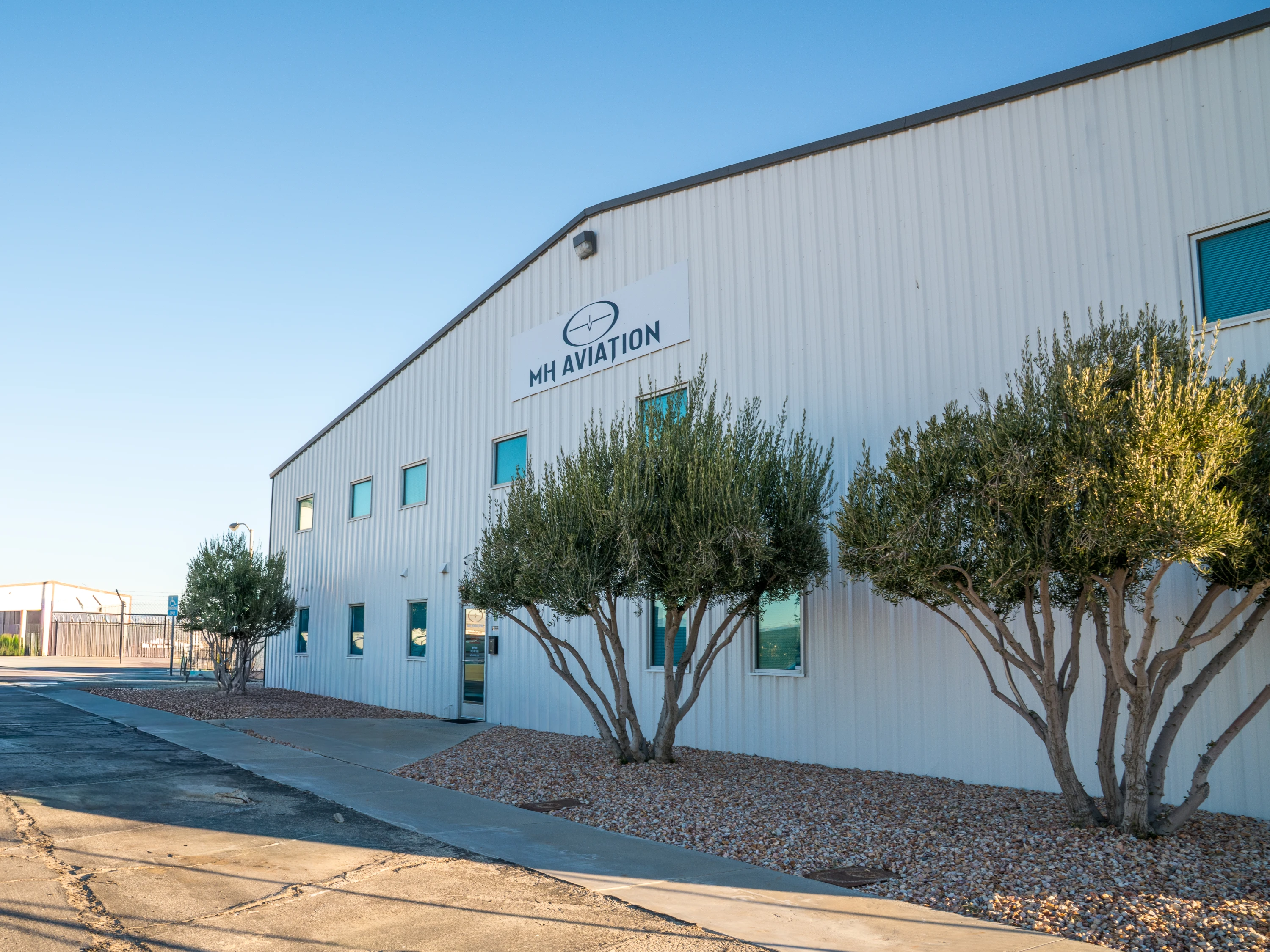 Front of MH Aviation at Lancaster, California