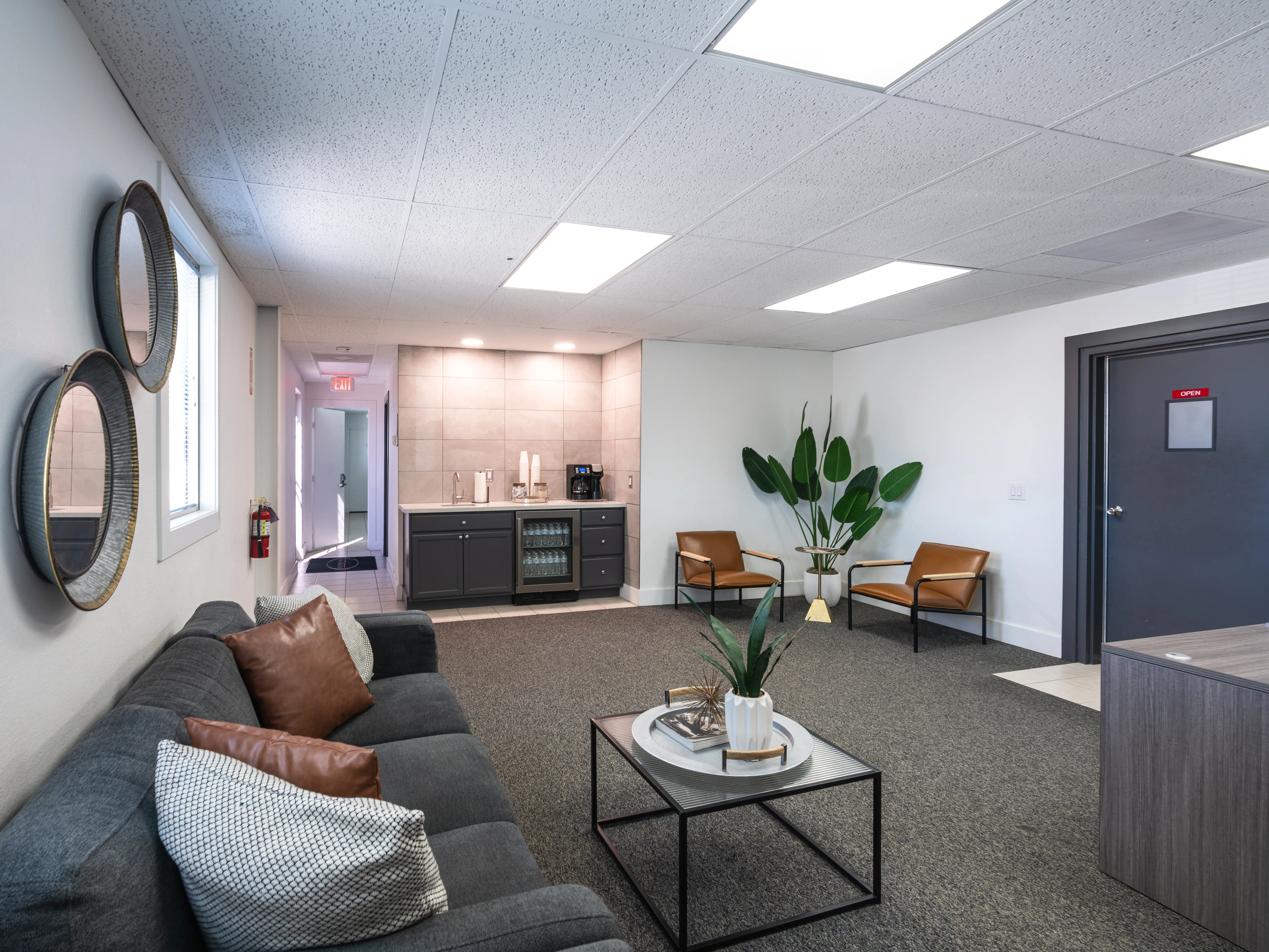 MH Aviation living room facilities at Lancaster California